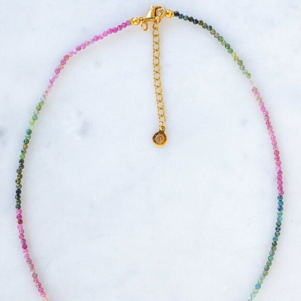 Watermelon Tourmaline Dainty Beaded Necklace Colorful Stacking Necklace PRETTY - Picture 12 of 12